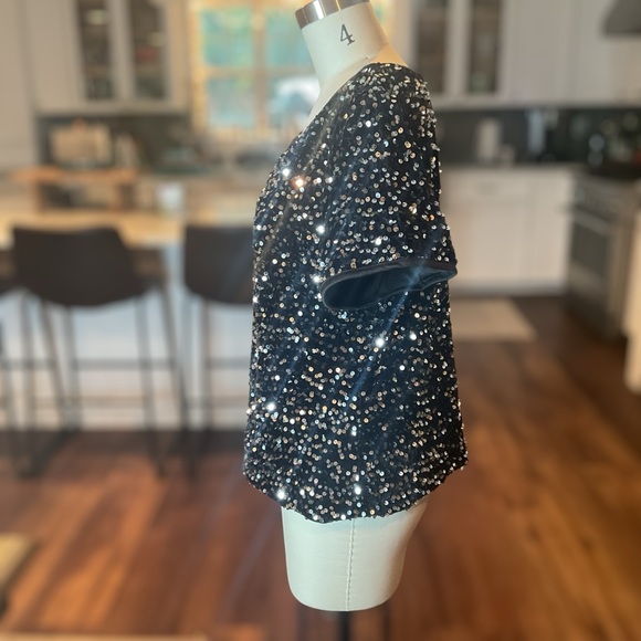Anna-Kaci Sparkle & Shine Black Sequin Short Sleeve Top Large EUC - Picture 7 of 12